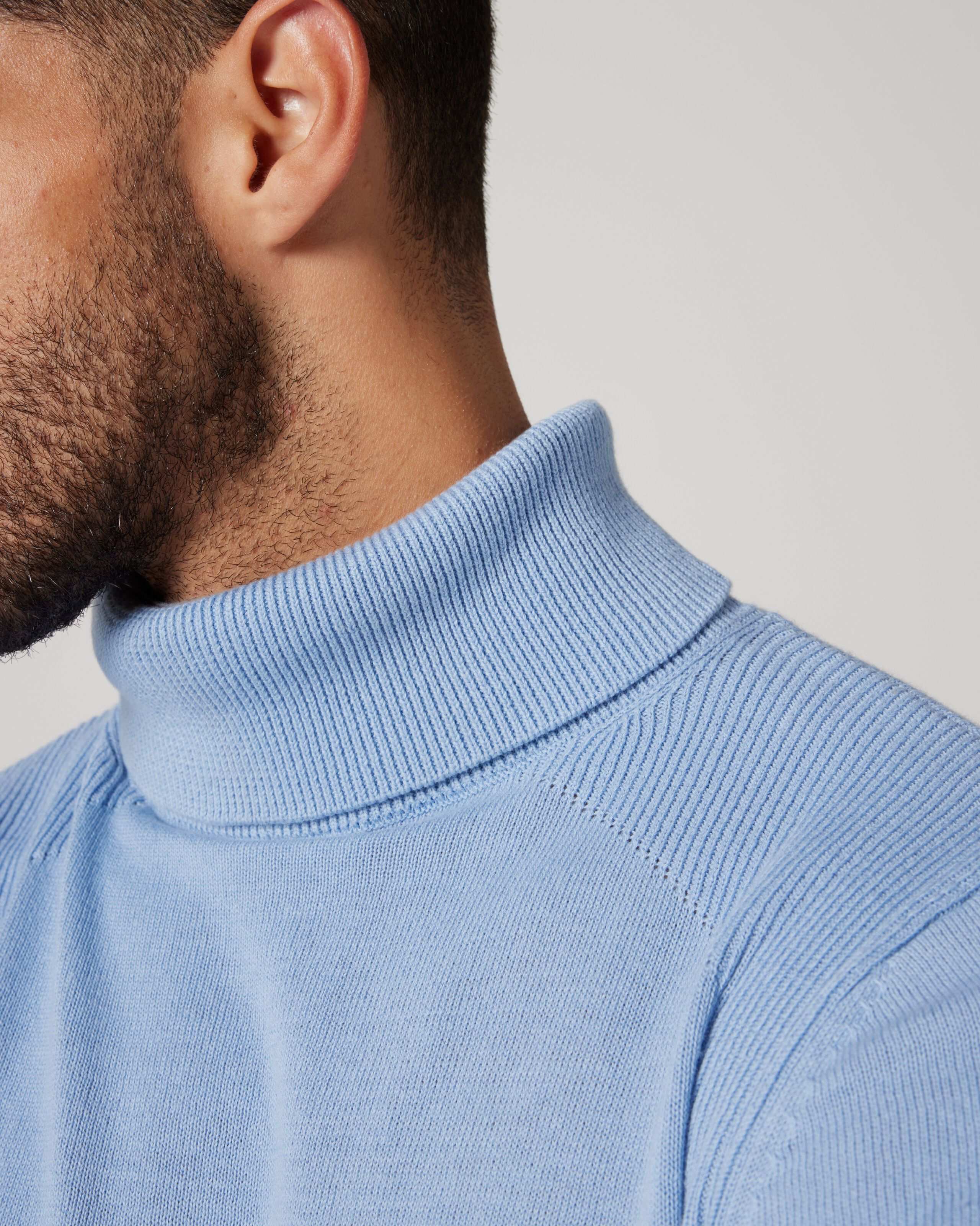 Roll Neck Knit With Rib Detail Light Blue Knitwear Politix